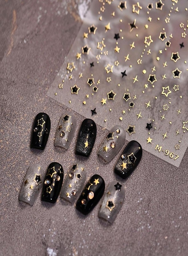 KRTBKR 5D Embossed Star Nail Stickers for Nail Arts Self-Adhesive Gold Nail Art Stickers Black Gold Star Glitter Designs Nail Art Supplies Chrome Nail Decals for Women Girls Acrylic Manicure Salon Decoration - Image 5